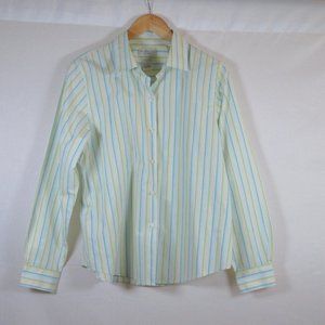 Worthington Womens Non Iron Long Sleeve Stripped Blouse Size 16 100% Cot…
